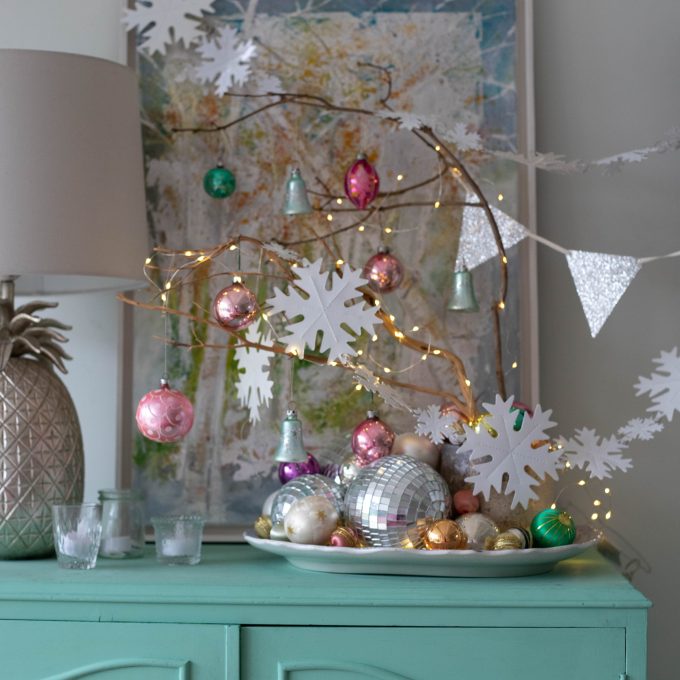 Christmas decorations with vintage baubles