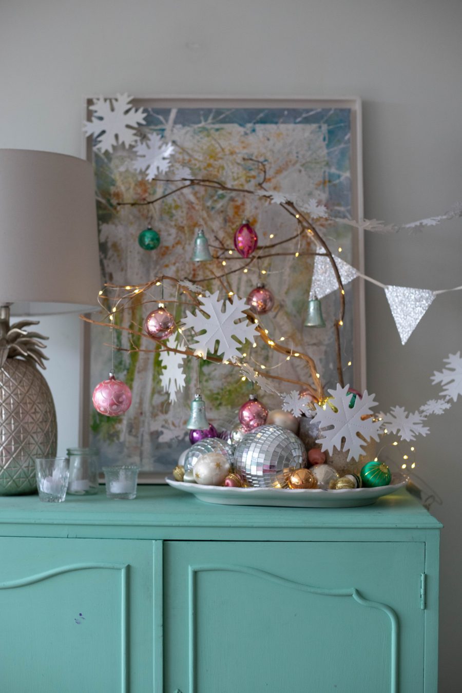 Christmas decorations with vintage baubles