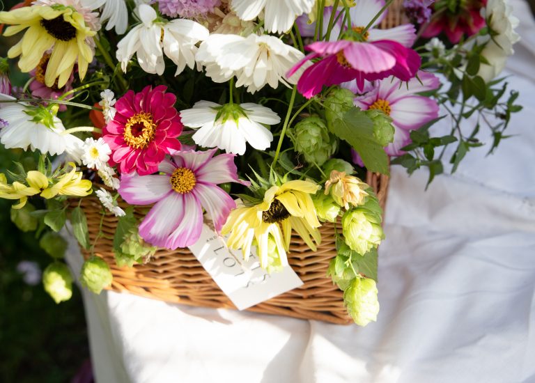 Basket of flowers for funeral tribute