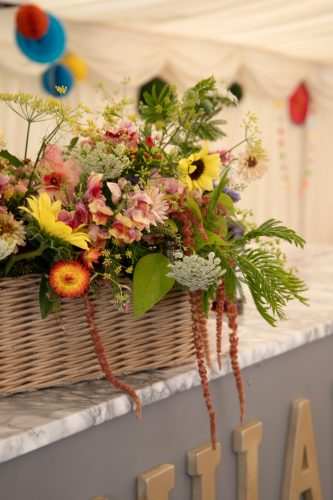 Colourful August Wedding Celebration Basket