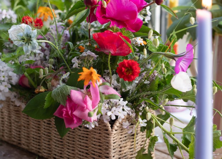 DIY flower basket and simple flower arrangements