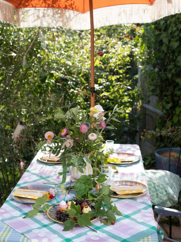 A family summer picnic table scape
