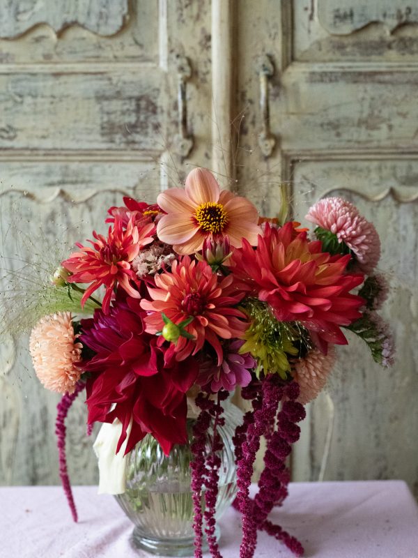 Bridal Bouquet dahlias and amaranth