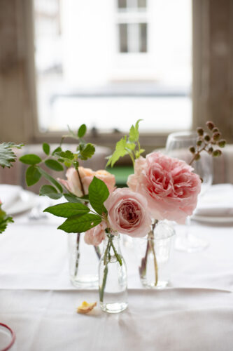 Simple rose bud vases for Marylebone Wedding