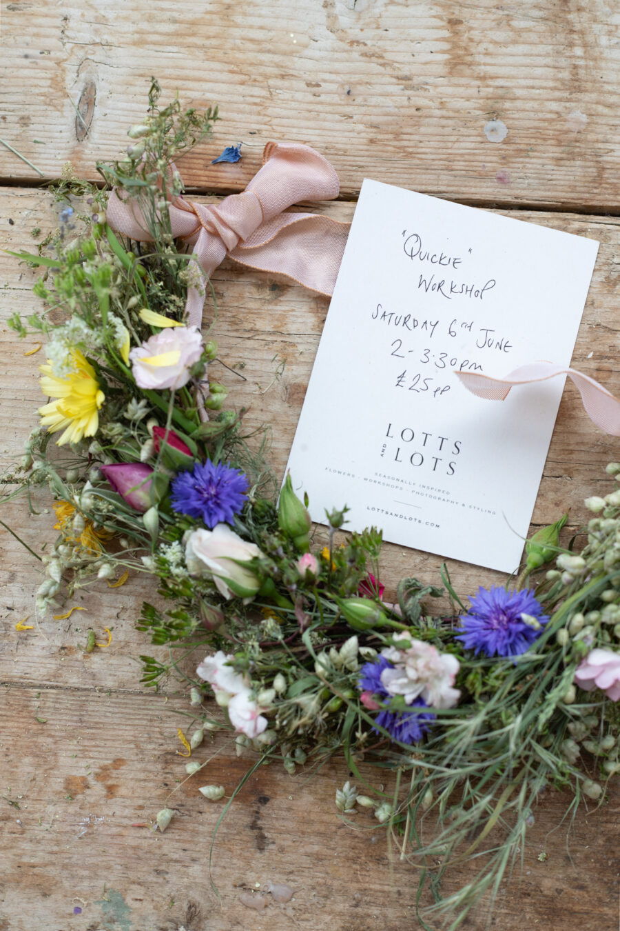 June flower Workshop, Leigh-on-Sea. Simple floral garland.