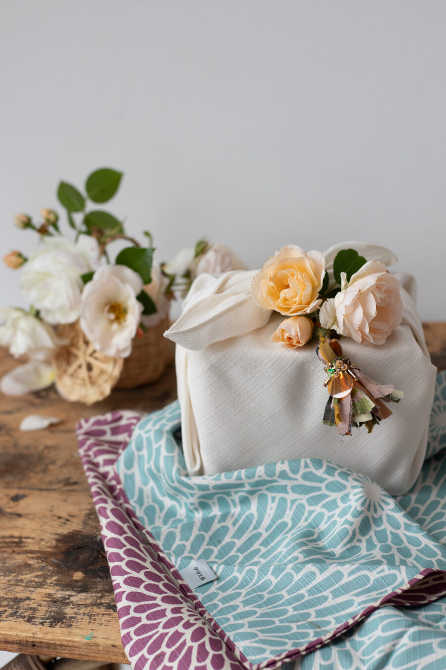MUSU Furoshiki wraps with home grown flowers