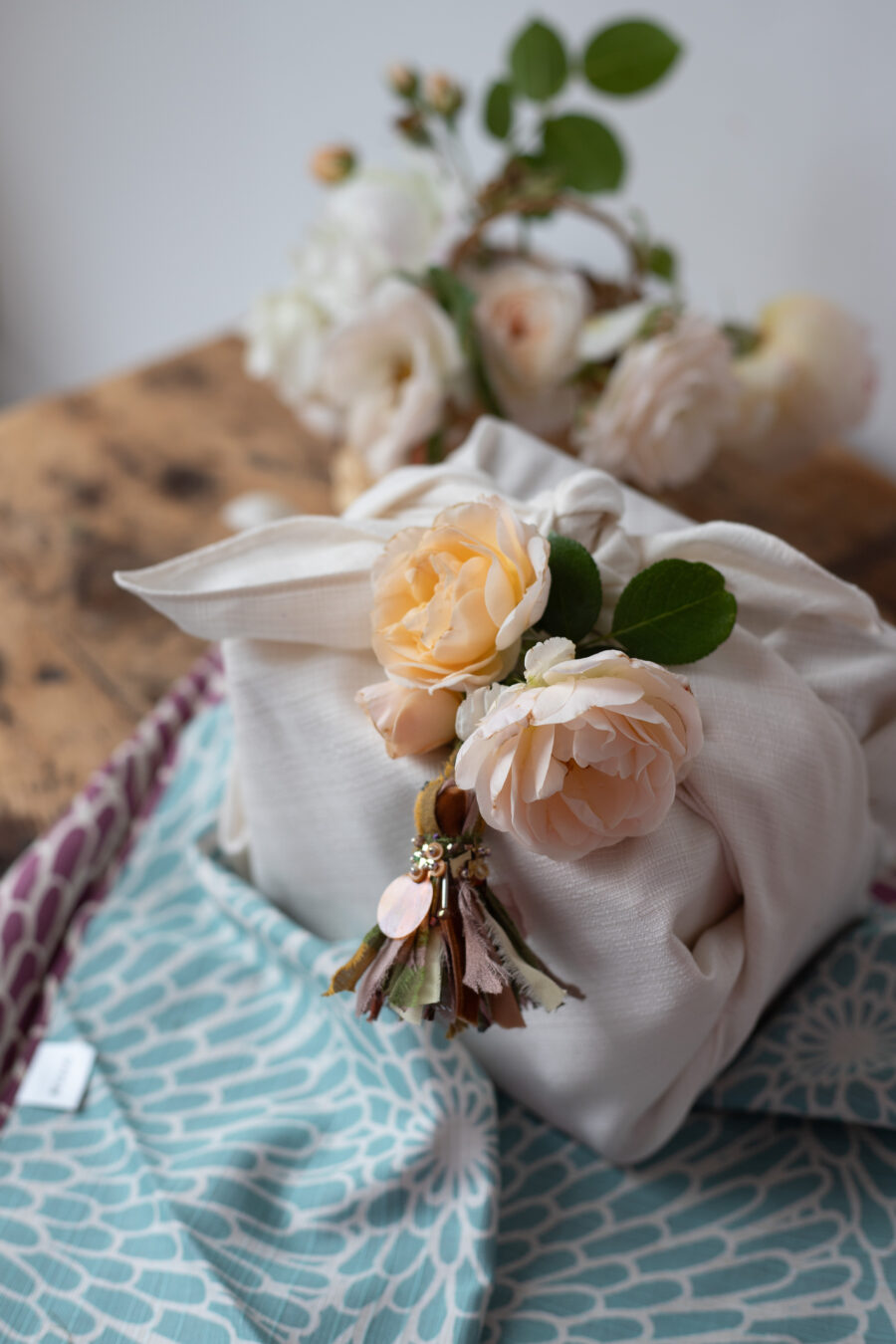 MUSU Furoshiki wraps with home grown flowers